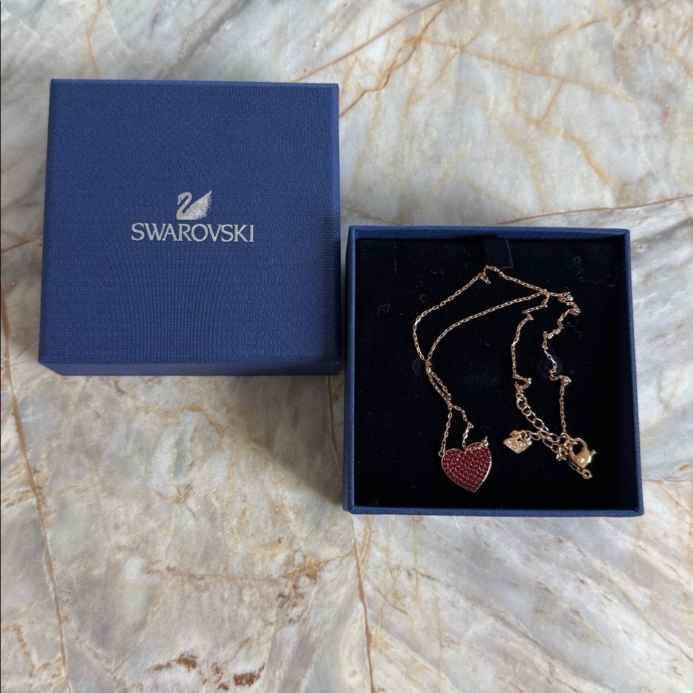 Swarovski Gold Necklace with Ruby‎ Heart Charm